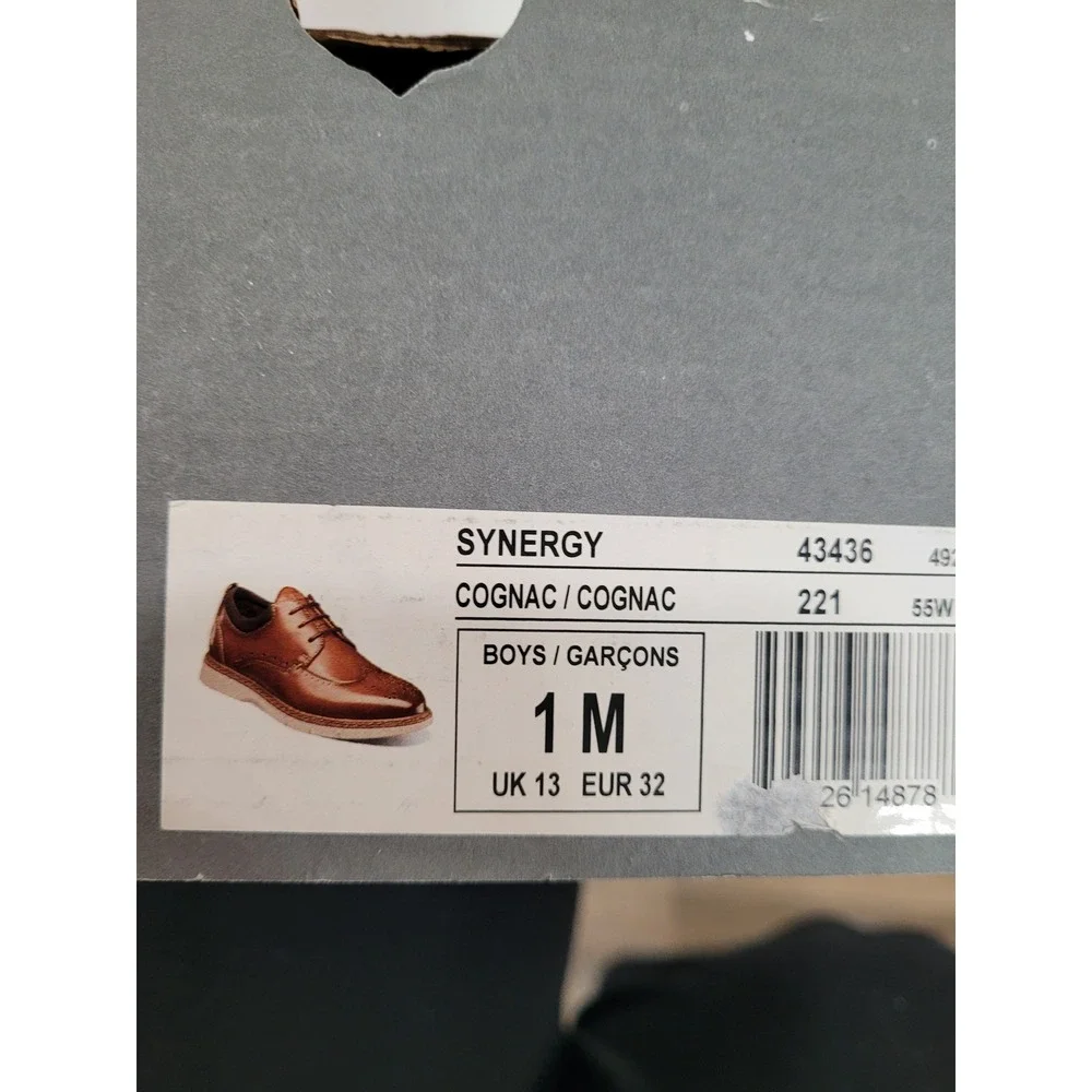 Stacy Adams Synergy Boys Wingtip Oxford Dress Shoes Cognac Brown 1M 43436-221